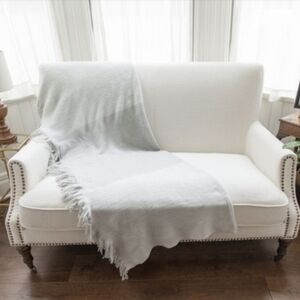 Mark & Graham Gray & Ivory Soft Knit Woven Colorblock Throw Blanket